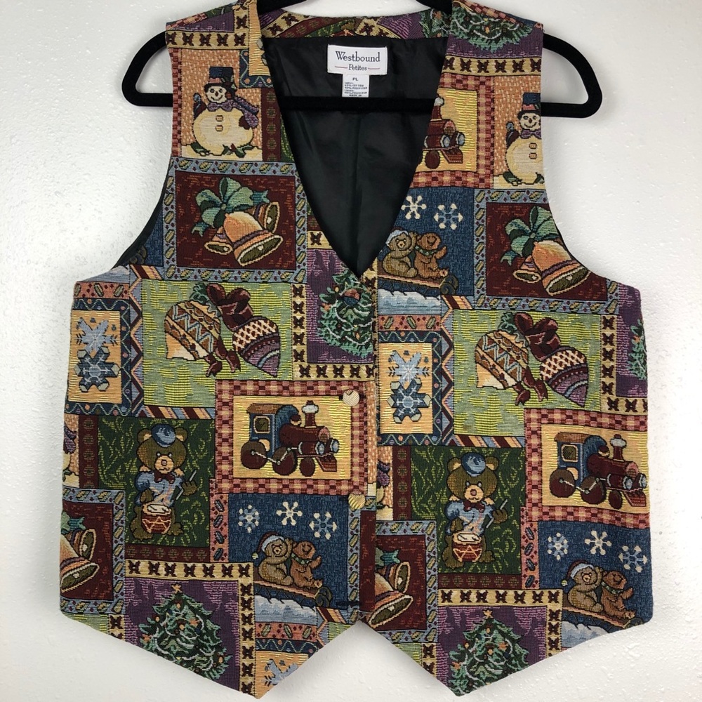 2/$30 Christmas Vintage embroidered vest sz PL